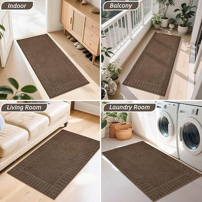 BEQHAUSE Door-Mat-Non-Slip Dirt Trapper Door Mats Low-Profile Front Door Mat Absorbent Floor Mats for Entryway Washable Mud Resistant Home Entrance Doormat, Brown, 24"x60"