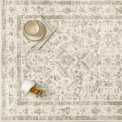 Taupe 5x7 Area Rug Vintage Washable Living Room Carpet Non Slip Bedroom Indoor Office Low Pile Traditional Distressed Retro Accent Rug for Dining Room Bathroom Kitchen