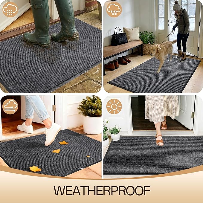 Amyracel Front Door Mat Indoor Outdoor Entrance, 48" x 72" All-Season Waterproof Doormat for Enterway, Heavy Duty Commercial Floor Mat, Fade Resistant, Rubber Back, Low Profile, Easy Clean