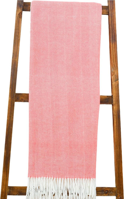 Alashan Cotton Acrylic Adirondack Herringbone Woven Throw - Throw Blanket - Coral Cay