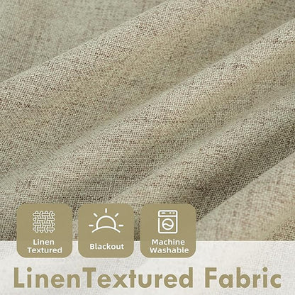 DriftAway Double Layer Linen Blackout Tie Up Curtains Thermal Insulated Fully Lined Balloon Roman Shade Bathroom Window Adjustable Rod Pocket for Small Window 25 Inch by 47 Inch Light Khaki Linen
