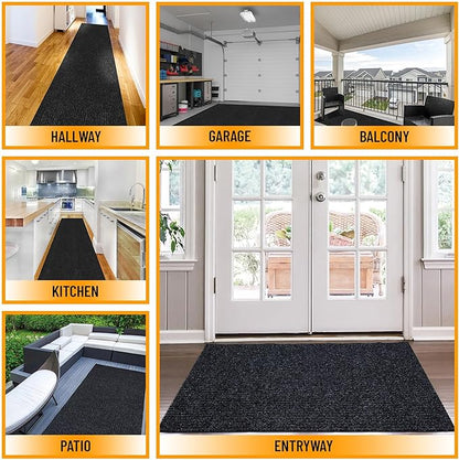 Ottomanson 3'11" x 21' Hallway Runner with Scraper Pile - Extra Durable Non-Slip Rug Mat for Indoor & Outdoor Use - Ideal for Kitchen, Entryway & Garage - High-Traffic Carpet, Black