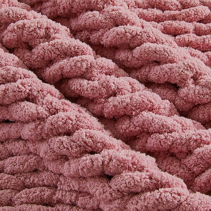 Carriediosa Chunky Knit Throw Blanket 50" X 60", 100% Hand Made Large Chenille Loop Yarn Soft Fluffy Throws for Couch Sofa Bed, Big Crochet Cozy Heavy Thick Cable Woven Blanket, Mauve