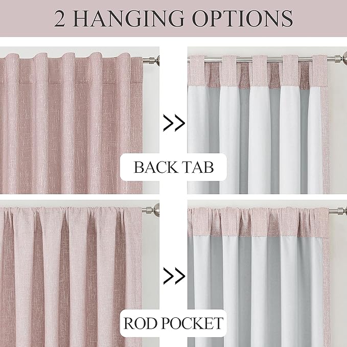 Vision Home Rod Pocket Back Tab Pink Total Blackout Bedroom Curtains 95 inch for Living Room Nursery Window Panels Thermal Insulated Energy Efficient Soundproof Pink Drapes 2 Panels 50" Wx95 L