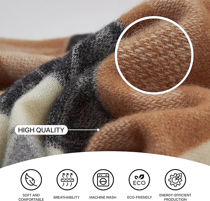 | Wool Blanket/Throw | 100% New Zealand Wool | Perfect for Home and Outdoors | Virgin Wool Throw with Fringes 67"x79" (170 x 200 cm)