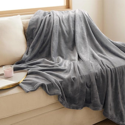 Bedsure GentleSoft Fleece Throw XL Blanket for Couch - 300GSM Soft Lightweight Plush Cozy Blankets for Travel, Grey, 50x70 inches