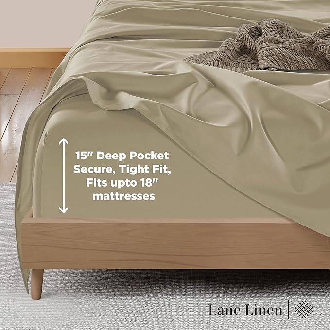 LANE LINEN 600 Thread Count Twin XL Sheets Set, 100% Mercerized Cotton Twin XL Bed Sheets Set with sily Touch Finish, Soft and Comfy Fully Elasticized Sateen Weave XL Twin Sheets Set - Linen