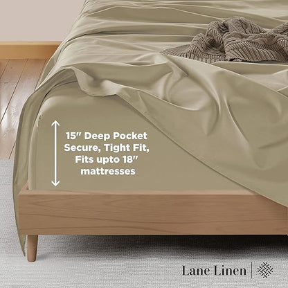 LANE LINEN 100% Cotton Twin Sheets Set- 600 Thread Count Mercerized Cotton Sheets Twin Size for Smooth Silky Finish, Ultra Soft & Comfy Hotel Like Think Twin Size Sheets Set - Linen
