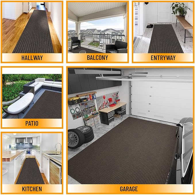 Ottomanson 2'7" x 5' Mud Mat Area Rug Scraper Carpet - Non-Slip, Dirt Trapping for Indoor & Outdoor Use - Ideal for Entryway, Garage, Kitchen, Patio & High-Traffic Areas, Brown