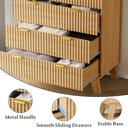 46" Tall Dresser for Bedroom, 6-Drawer Fluted Chest of Drawers, Modern Wood Highboy with Deep Storage, Metal Slides and Handles, Anti-Tip Kit, Vertical Clothes Organizer for Apartment, Nursery