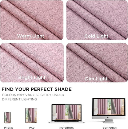 Joydeco Blackout Curtains for Bedroom - 84 Inch Long 100% Light Blocking 2 Panels Set Pink Drapes, Thermal Insulated Room Darkening Curtains, Linen Textured for Living Room, Rod Pocket & Back Tabs
