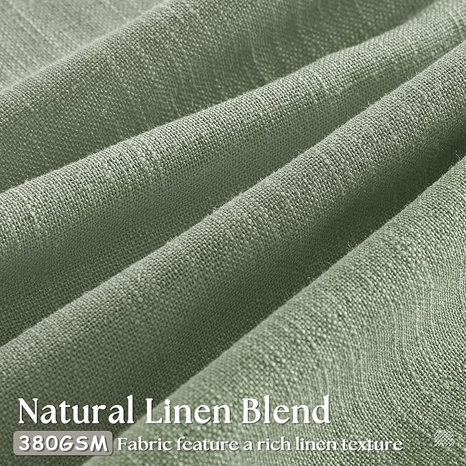 Pinch Pleated Green Linen Curtains 96 Inches Long for Living Room Bedroom Light Filtering Boho Window Drape 96 inch 2 Panels with Hooks Rings 8ft Sage Green Sliding Glass Door Semi Sheer Curtain