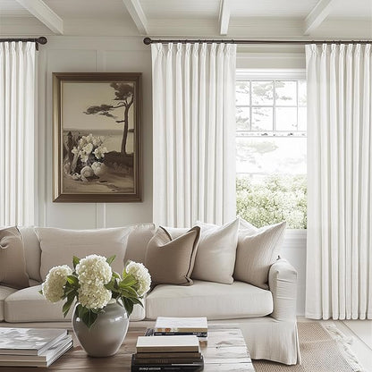 Pinch Pleated Linen 120 Inch Curtains 60 Inch Width for Living Room Light Filtering Ivory Beige White Extra Wide Patio Curtains for Sliding Door Balcony Floor Ceiling Picture Window 60x120 1 Panel
