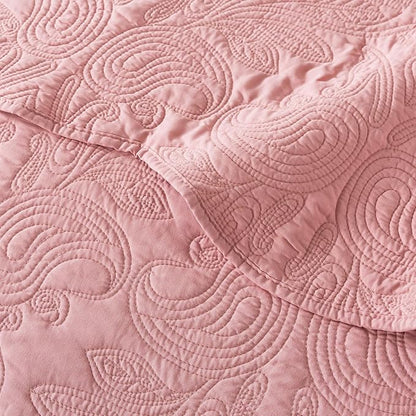 HoneiLife Queen Quilt Bedding Set - 3 Pieces Microfiber Quilt Sets Lightweight Bedspreads Reversible Coverlets Rustic Bed Cover Floral Bedding Set All Season Quilts-Pink