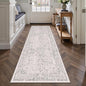 Gray Runner Rug 2'6"x14' Washable Carpet for Hallway Kitchen Vintage Distressed Non Slip Indoor Grey Retro Floral Bedroom Accent Throw Long Rug Bathroom Office Laundry Dining Living Room
