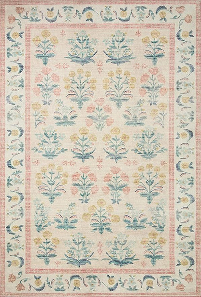 Loloi Rifle Paper Co. Eden Collection EDE-01 Mughal Rose Blush 2'-6" x 7'-6" Runner Rug feat. CloudPile™