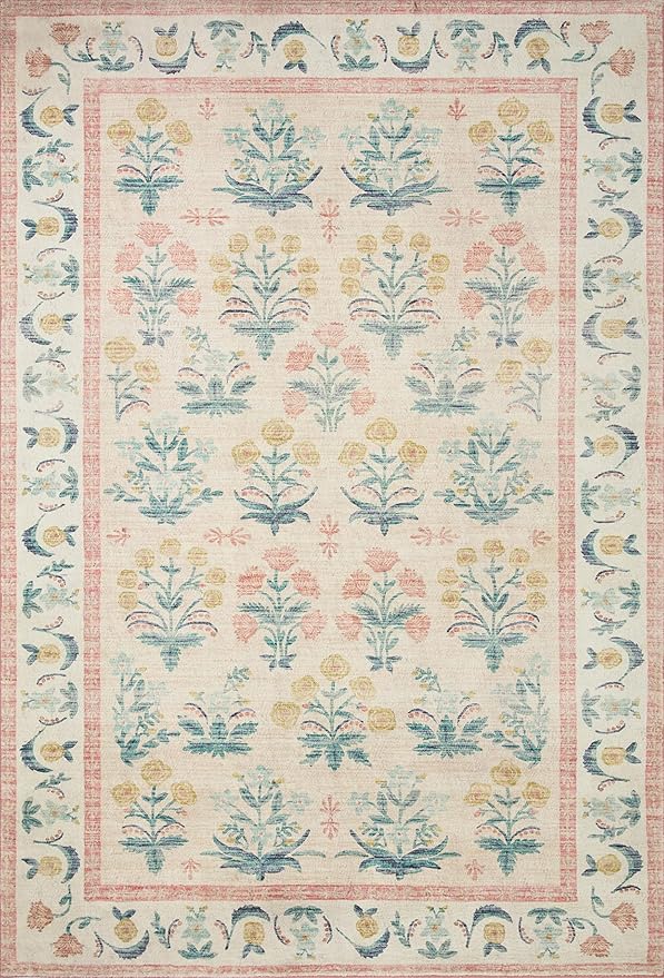 Loloi Rifle Paper Co. Eden Collection EDE-01 Mughal Rose Blush 8'-6" x 11'-6" Area Rug feat. CloudPile™
