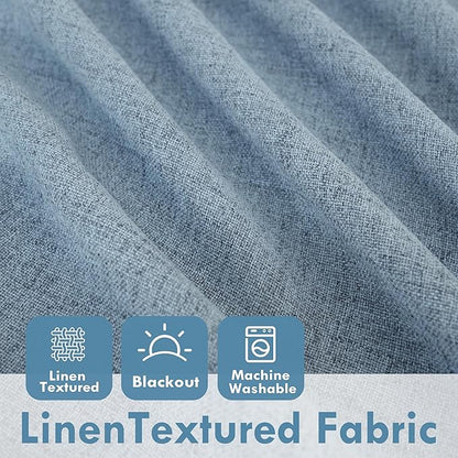 DriftAway Double Layer Linen Blackout Tie Up Curtains Thermal Insulated Fully Lined Balloon Roman Shade Bathroom Window Adjustable Rod Pocket for Small Window 25 Inch by 47 Inch Dusty Blue