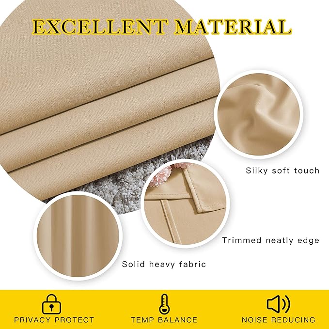 NICETOWN Room Darkening Curtains & Drapes for Room Divider - Grommet Thermal Curtains Light & Sound Reducing Window Treatments for Bedroom (W66 x L102, Biscotti Beige, 1 Pair)