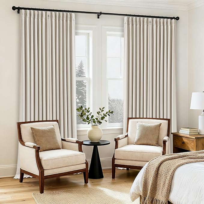 80 Inch Pinch Pleated Linen Black Out Curtains 2 Panels for Bedroom Living Room Cream 100% Blackout Curtains 80 Inches Long Pinch Pleat Dual Layer Drapes Cream Ivory Drapes for Dining Room Office