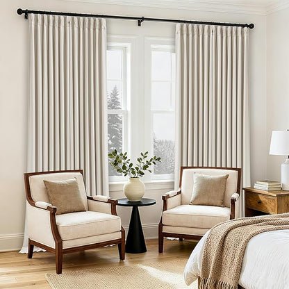 Extra Wide Blackout Curtains 70 x 108 Inches Long for Bedroom Living Room Neutral Farmhouse Pinch Pleated Double Layer Thick Linen Drapes Thermal Insulated with Back Tab for Large Windows 1 Panel