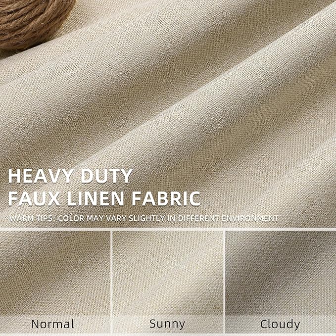 ChrisDowa 100% Blackout Natural Solid Curtains 84 Inches Long 2 Panels for Bedroom Living Room,Farmhouse Room Darkening Thermal Insulated Soundproof Grommet Top Window Treatment Drapes,52x84