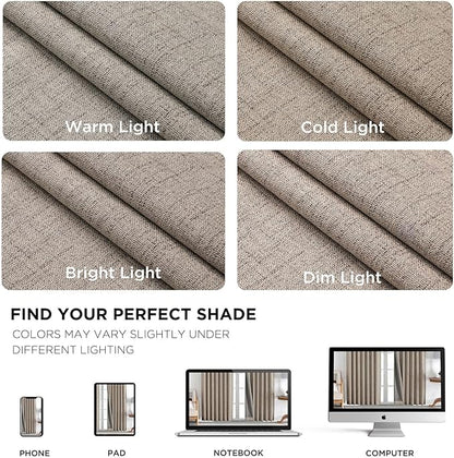 Joydeco Blackout Curtains for Bedroom - Natural Linen Curtains 37 X 90 inch, Thermal Insulated 100% Blackout 2 Panels Light Blocking Drapes, Rod Pocket & Back Tabs, Darkening Privacy for Living Room