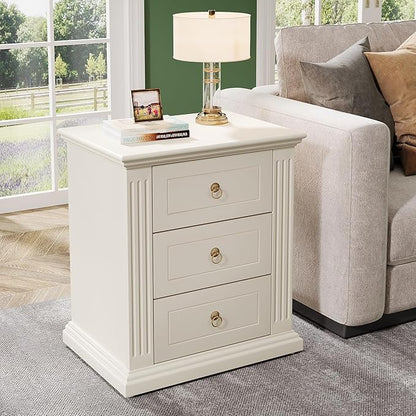 Tribesigns 3-Drawer Nightstand Set of 2, Modern Bedside Table with Storage Drawers, Wood Night Stand Side End Table for Bedroom, Beige