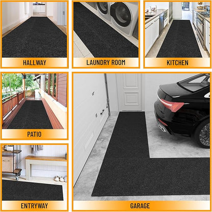 Ottomanson Mud Mat 2' x 3' - 2 Pack Entryway Rug -Non-Slip Scraper Doormat for Muddy Paws, Dirt Trapping Indoor/Outdoor Mat for High-Traffic Areas, Kitchen, Garage, Patio, Black