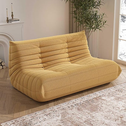 Bean Bag Chair, Loveseat Fireside Chair Bean Bag Sofa Large Bean Bag Chair for Adults, 2 Seater Bean Bag Chairs for Teens with High Density Comfortable Foam, Bean Bag for Living Room, Bedroom (Yellow)