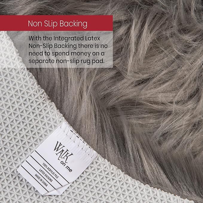 Walk on Me Silky Soft Faux Fur Area Rug, 3 ft. x 5 ft. Gray Fluffy Sheepskin for Living Room, Bedroom, Kid's Room, or Nursery, Home Decor Accent with Non-Slip Backing, Machine Washable