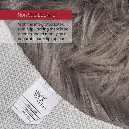 Walk on Me Silky Soft Faux Fur Area Rug, 3 ft. x 5 ft. Gray Fluffy Sheepskin for Living Room, Bedroom, Kid's Room, or Nursery, Home Decor Accent with Non-Slip Backing, Machine Washable