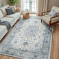 Area Rugs 6'x8' Washable Non-Slip, Floral Vintage Distress Print Pattern Medallion Carpet for Living Room Bedroom Dining Room, Light Blue Navy Beige Gray White