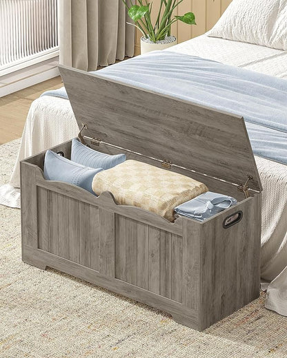 Hzuaneri 39.4" Storage Chest, Storage Bench Trunk with 2 Safety Hinge,Wooden Box, Lift-Top Chest Organizer, Shoe Bench for Entryway, Bedroom, Living Room, Greige SB01005X