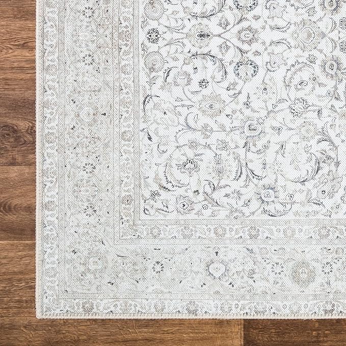 Bloom Rugs Washable Non-Slip 10 ft Runner - Beige/Off White Traditional Bordered Runner for Entryway, Hallway, Bathroom, and Kitchen - Exact Size: 2.5' x 10'