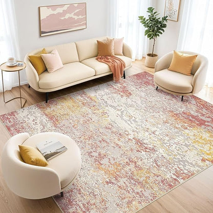 Area Rug Living Room Rugs - 9x12 Washable Large Soft Indoor Neutral Modern Abstract Low Pile Rug Carpet for Bedroom Dining Room Farmhouse Home Office - Colorful