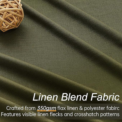Topfinel Olive Green 105 Inches Long Custom Black Out Faux Thick Linen Curtains, Pinch Pleated Heat Reflective Curtains with Pin Hooks, Luxury Lined Back Tab Drapes 2 Panels for Living Room