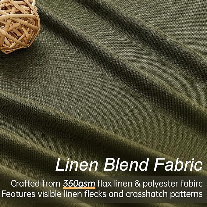 Topfinel Olive Green Linen Blackout Curtains 108 Inches Long for Living Room Large Window, Pinch Pleated Cold Blocking Boho Dark Green Track Curtains for Living Room 2 Panels,9 FT with Hooks Rings
