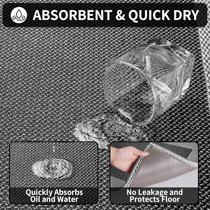 Kitchen Mats for Floor, Super Absorbent Kitchen Rugs Non Slip Washable, Soft Braided Kitchen Runner Rug, Standing Mat Kitchen Sink Mat, Easy to Clean, Black 17x59