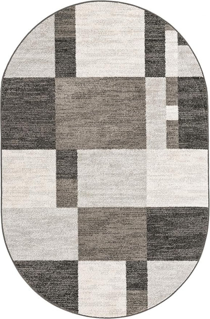 Unique Loom Autumn Collection Area Rug - Providence (5' 3" x 8' Oval, Gray/ Ivory)