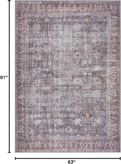 Bloom Rugs Washable 5' x 7' Rug - Brown/Dark Gray Traditional Area Rug for Living Room, Bedroom, Dining Room, and Kitchen - Exact Size: 5' x 7'