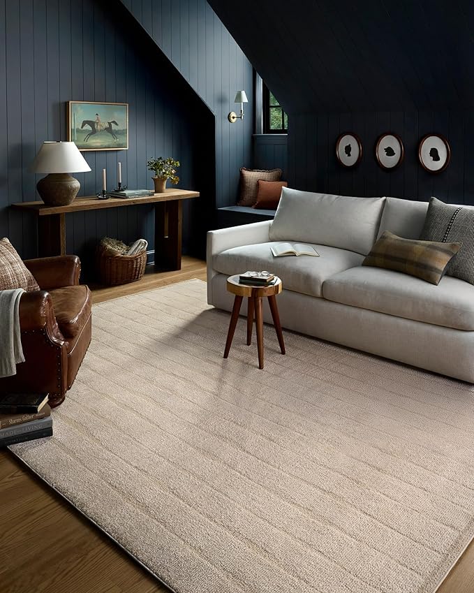 Loloi Chris Loves Julia Calvin Collection CLV-02 Ivory/Oatmeal 3'-6" x 5'-6" Accent Rug Checkered Neutral Soft Living Room Bedroom Carpet