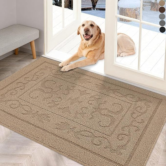 FONEYI Indoor Door Mat 24" x 36", Dirt Trapper Door Mats Non-Slip Entryway Rugs Washable, Absorbent Resist Dirt Welcome Mat, Low Profile Inside Floor Mats for Front Back Door and Entryway, Beige
