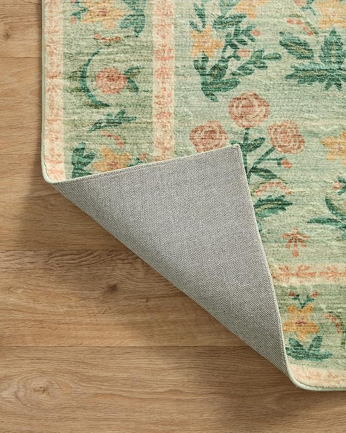 Loloi Rifle Paper Co. Eden Collection EDE-01 Mughal Rose Moss 2'-6" x 11'-6" Runner Rug feat. CloudPile™