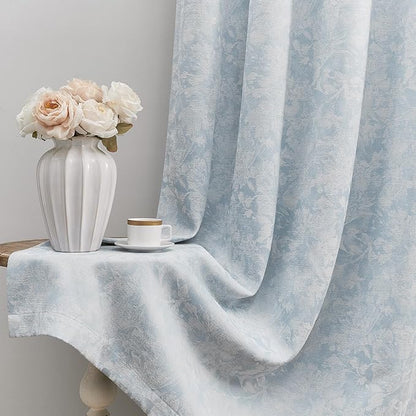 Beauoop Blue Floral Jacquard Blackout Curtains 120 Inches Long 2 Panels for Bedroom Living Room Chenille Flower Room Darkening Thermal Insulated Soundproof Grommet Window Treatments Drapes, 52x120
