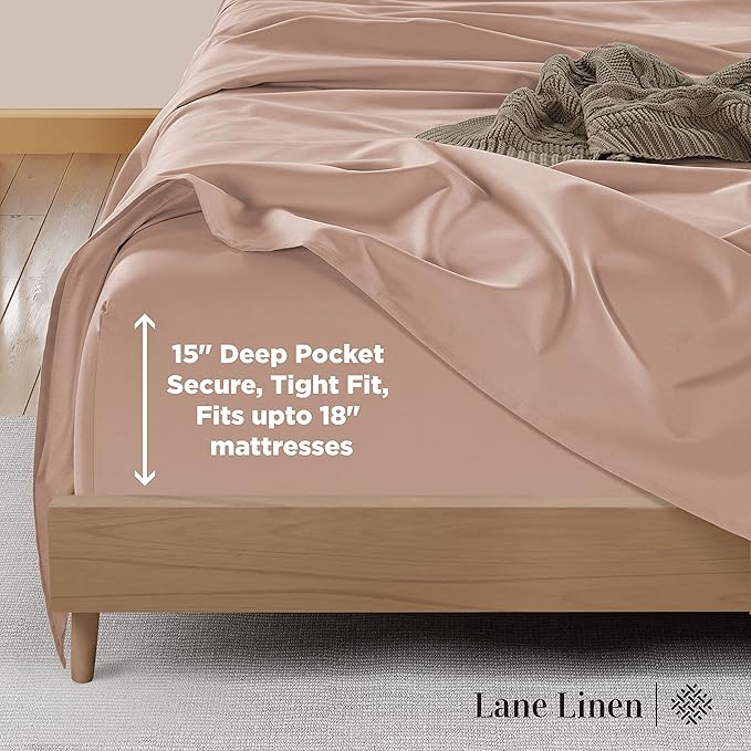 LANE LINEN King Size Bed Sheets – 600 Thread Count Long-Staple 100% Cotton, Naturally Cooling Sheets King Size, Value for Money Bedding, Low Pill & Fade Resistant, 15" Deep Pocket – Sepia Rose