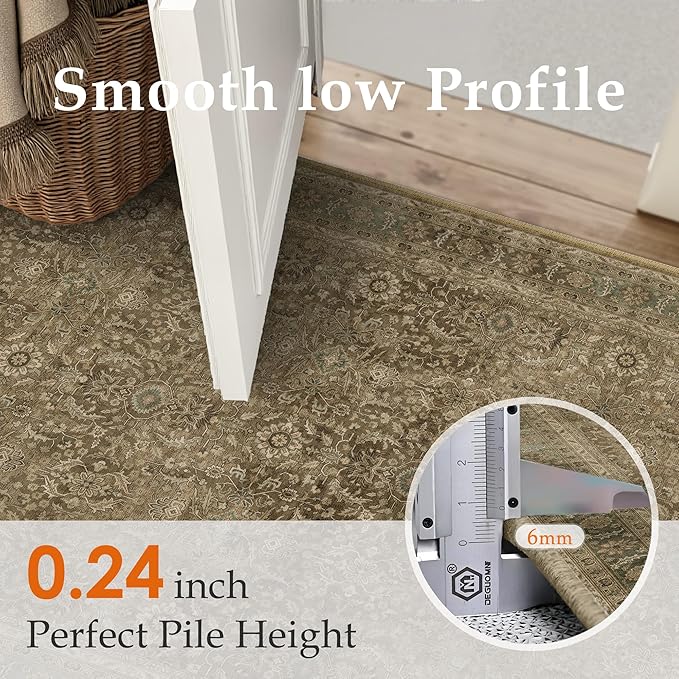Brown 2x8 Runner Rug Washable Vintage Long Carpet for Hallway Kitchen Soft Retro Floral Low Pile Indoor Runner Non Slip Traditional Distressed Rug for Bathroom Bedroom Laundry Dining Room