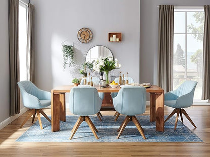 Zouron Mid Century Modern Accent Chair with Wooden Legs, Upholstered Swivel Chair No Wheels, Side Accent Armchair Vanity Chair for Small Space Home Office Living Room Bedroom, Light Blue
