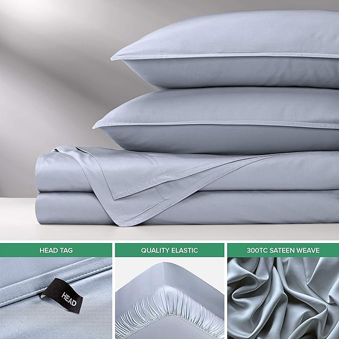 Pure Bamboo Split King Sheets, Genuine 100% Organic Viscose Derived from Bamboo Bed Sheet Set, Soft & Cooling, Double Stitching, 2 Fitted Sheets (Split King, Sterling Blue)