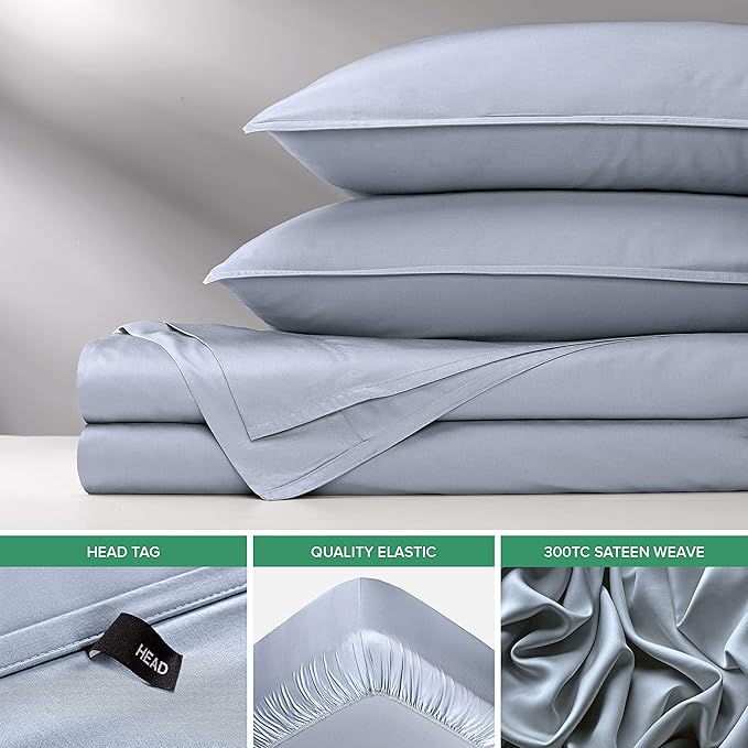 Pure Bamboo Queen Sheets, Genuine 100% Organic Viscose Derived from Bamboo Bed Sheet Set, Luxuriously Soft & Cooling, Double Stitching, 2 Year Quality Promise (Queen, Sterling Blue)